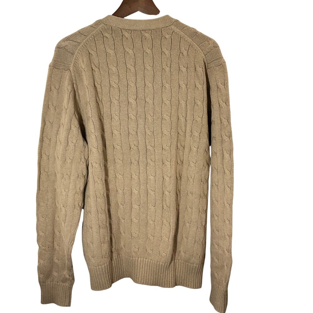 Polo Ralph Lauren Cotton Cable Cotton Camel TanCardigan Sweater Size Large - Picture 2 of 13